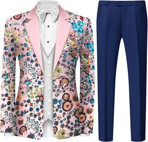 بدلة زهرية ميناء من Suquin Suquin Pattern Slim Fit Suit Suit Suit Party Party 2 Button Blazer Pants in Saudi Arabia