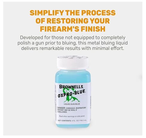 Brownels Oxpho-Blue Liquid Gun Blue، الإصدار الجديد من محلول الصبغ البارد بدرجة احترافية، 4 أونصة سائلة. / 100 مسحة (عبوة واحدة) (1/4 أونصة سائلة 100 مسحة) in Kuwait