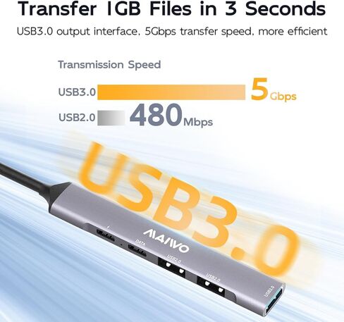 MAIWO 5-in-1 USB C Hub with 100W PD - Ultra Slim 1 in 5 Port USB 3.0 Hub Expander, 5Gbps Data & Fast Charging Splitter Adapter for MacBook, Laptop, PC, Mobile HDD, SSD, Xbox & More in Kuwait