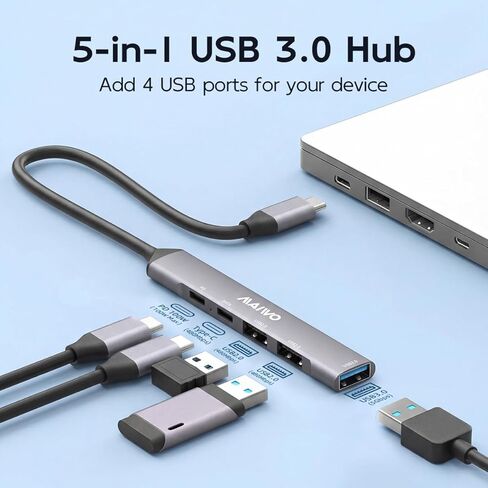 MAIWO 5-in-1 USB C Hub with 100W PD - Ultra Slim 1 in 5 Port USB 3.0 Hub Expander, 5Gbps Data & Fast Charging Splitter Adapter for MacBook, Laptop, PC, Mobile HDD, SSD, Xbox & More in Kuwait