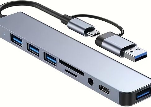 موزع USB-C ذو 8 منافذ مع واجهات USB مزدوجة ونوع C | يتضمن USB 3.0، USB 2.0، قارئ Micro SD/TF، ​​ميكروفون/صوت ومنافذ أخرى لأجهزة الكمبيوتر المحمولة، MacBook Pro، iMac، iPad Pro وأجهزة USB-C الأخرى (8Y1) in Kuwait