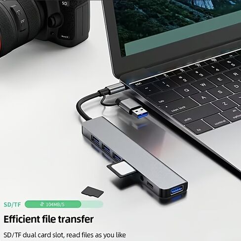 موزع USB-C ذو 8 منافذ مع واجهات USB مزدوجة ونوع C | يتضمن USB 3.0، USB 2.0، قارئ Micro SD/TF، ​​ميكروفون/صوت ومنافذ أخرى لأجهزة الكمبيوتر المحمولة، MacBook Pro، iMac، iPad Pro وأجهزة USB-C الأخرى (8Y1) in Kuwait