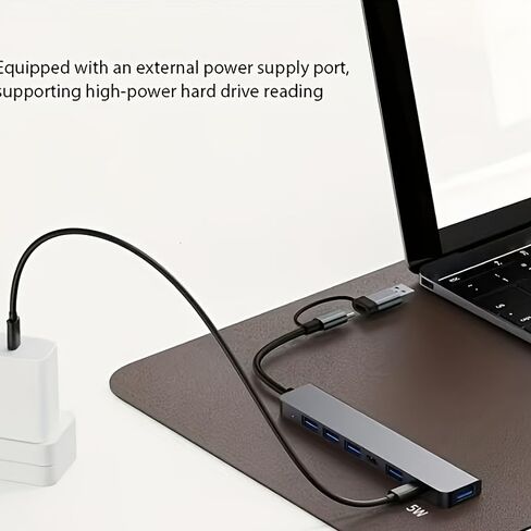 موزع USB-C ذو 8 منافذ مع واجهات USB مزدوجة ونوع C | يتضمن USB 3.0، USB 2.0، قارئ Micro SD/TF، ​​ميكروفون/صوت ومنافذ أخرى لأجهزة الكمبيوتر المحمولة، MacBook Pro، iMac، iPad Pro وأجهزة USB-C الأخرى (8Y1) in Kuwait