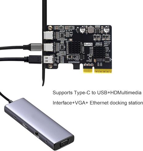 بطاقة توسيع Yunseity من النوع C، بطاقة توسيع DisplayPort من النوع C، بطاقة PCIe USB3.0 10G تدعم 4K 60 هرتز للكمبيوتر المكتبي مع شريحة ASM3142، تصميم دوائر متعدد الطبقات، كفاءة عالية في استهلاك الطاقة in Kuwait