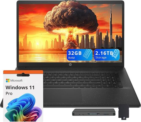 HP 17.3" FHD IPS Business Laptop, Intel i5-1334U, 64GB RAM, 2.16TB Storage (2TB SSD+160GB Docking Station Set), Intel Graphics, Numeric Keypad, HD Webcam, Wi-Fi 6, Windows 11 Pro, Black in Saudi Arabia