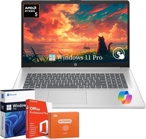 HP 17.3 inch Touchscreen Laptop, 17.3" HD+, AMD Ryzen 5 7430U, AMD Radeon Graphics, 32 GB RAM, 1 TB SSD, Copilot-AI, Wi-Fi 6, Long Battery Life, Windows11 Pro & Office Lifetime, w/RH-Accessories in Kuwait
