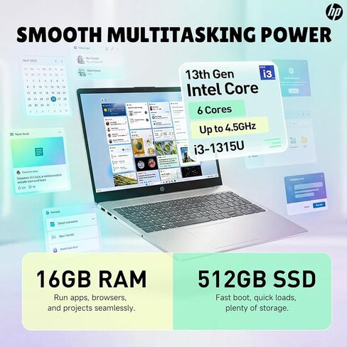 كمبيوتر محمول HP بشاشة لمس 15.6 للطلاب والأعمال، Intel Core i3-1315U (حتى 4.5 جيجا هرتز)، ذاكرة الوصول العشوائي 16 جيجا، 512 جيجا SSD، Copilot AI، Wi-Fi 6، كاميرا HD، Windows 11 Pro، فضي طبيعي، مع مسجل صوت RECOLX AI in Kuwait