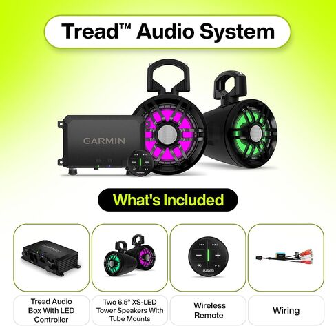 نظام الصوت Garmin Tread® EX للطرق الوعرة لأجهزة UTV وSxS وعربات الجولف والقوارب وأي مركبة خارجية أو رياضية أو متعددة الاستخدامات | تصميم IP67 متين مع مصادر صوت متعددة ومكبرات صوت LED مخصصة in Kuwait