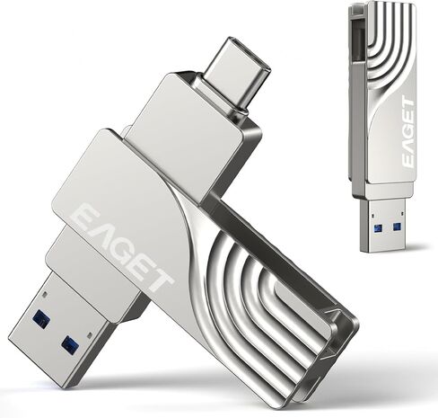 محرك أقراص فلاش USB سعة 256 جيجابايت من EAGET 2 في 1، USB 3.2 Gen 1 USB-C وUSB-A تصميم دوار، شريحة ذاكرة عالية السرعة 150 ميجابايت/ثانية لأجهزة iPhone 15/16 وAndroid وMac والكمبيوتر المحمول والكمبيوتر اللوحي والكمبيوتر الشخصي - هيكل معدني (CF30) in Kuwait