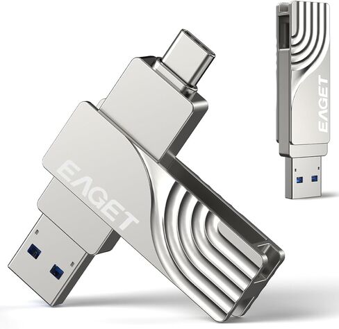 محرك أقراص فلاش USB سعة 256 جيجابايت من EAGET 2 في 1، USB 3.2 Gen 1 USB-C وUSB-A تصميم دوار، شريحة ذاكرة عالية السرعة 150 ميجابايت/ثانية لأجهزة iPhone 15/16 وAndroid وMac والكمبيوتر المحمول والكمبيوتر اللوحي والكمبيوتر الشخصي - هيكل معدني (CF30) in Kuwait