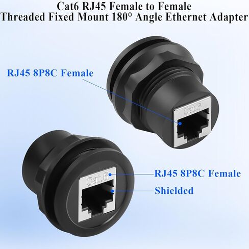 QIANRENON CAT6 RJ45 وصلة محول إيثرنت ثابتة التركيب 1000 ميجابت في الثانية RJ45 8P8C أنثى إلى أنثى حاجز موصل 180 درجة مقبس موصل الشبكة، محمي، لمنفذ شبكة CAT6 الممتد، قطعتان in Kuwait