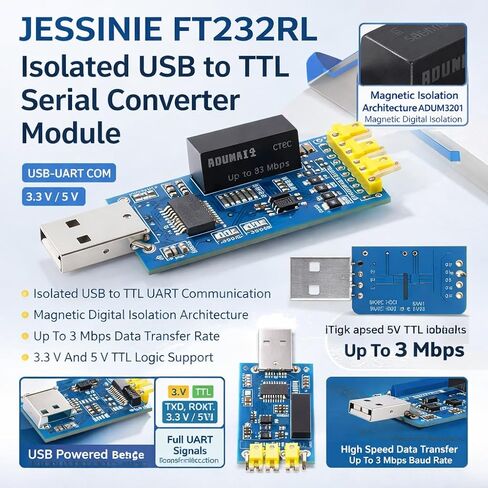 FT232RL Isolated USB to TTL Serial Converter Module, USB‑UART COM, 3.3 V 5 V, Up to 3 Mbps in Kuwait