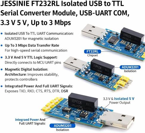 FT232RL Isolated USB to TTL Serial Converter Module, USB‑UART COM, 3.3 V 5 V, Up to 3 Mbps in Kuwait