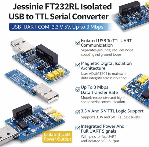 FT232RL Isolated USB to TTL Serial Converter Module, USB‑UART COM, 3.3 V 5 V, Up to 3 Mbps in Kuwait