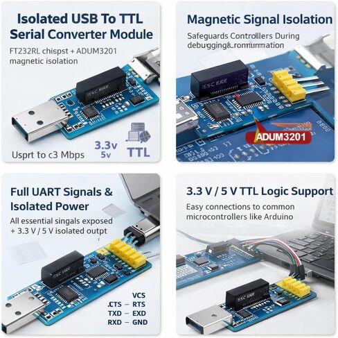 FT232RL Isolated USB to TTL Serial Converter Module, USB‑UART COM, 3.3 V 5 V, Up to 3 Mbps in Kuwait