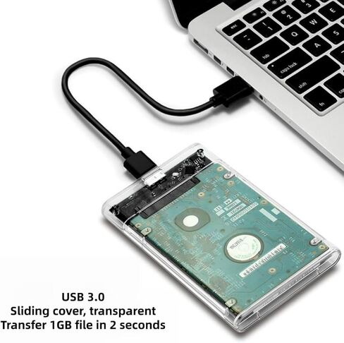 حاوية محرك أقراص ثابتة USB 3.0 مقاس 2.5 بوصة، حافظة SSD خارجية شفافة لمحرك الأقراص الصلبة SATA HDD/SSD بسعة تصل إلى 4 تيرابايت، تركيب بدون أدوات، UASP، نوم ذكي (سرعة 10 جيجابت في الثانية) in Kuwait