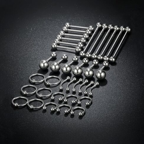 Vsnnsns 14G-20G Body Jewelry Piercing Lot Stainless Steel Nose Horseshoe Lip Tongue Eyebrow Septum Ring Cartilage Tragus Earrings Navel Belly Button Rings Barbells Body Piercing Jewelry 72Pcs in Saudi Arabia