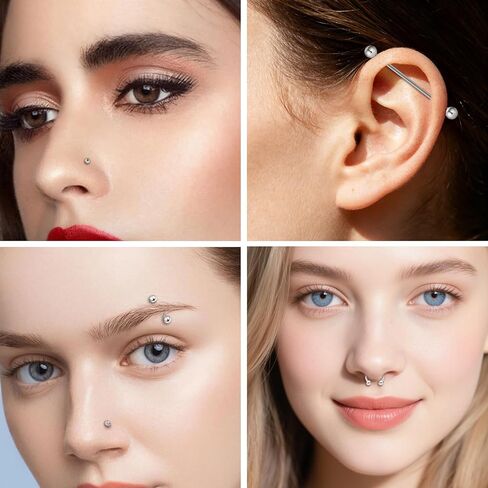 Vsnnsns 14G-20G Body Jewelry Piercing Lot Stainless Steel Nose Horseshoe Lip Tongue Eyebrow Septum Ring Cartilage Tragus Earrings Navel Belly Button Rings Barbells Body Piercing Jewelry 72Pcs in Saudi Arabia