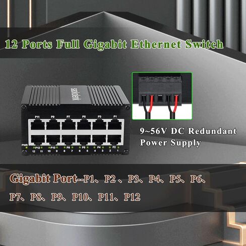 محول إيثرنت جيجابت صناعي 12 منفذًا، 12 منفذ RJ45 10/100/1000 ميجا بت في الثانية محول إيثرنت مثبت على السكك الحديدية، محول شبكة مثبت على الحائط، -40 درجة فهرنهايت إلى 167 درجة فهرنهايت، غلاف ألومنيوم IP40 (غير PoE) in Kuwait