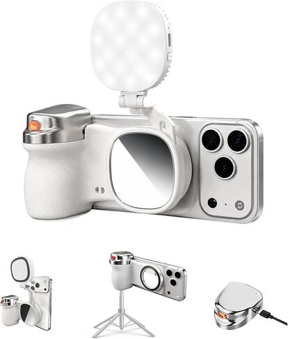 Magnetic Phone Camera Grip + Magnetic Selfie Light Bundle Kit Compatible with iPhone Magsafe/Android with Detachable Wireless Shutter Remote and Convenient Keychain Hook in Kuwait