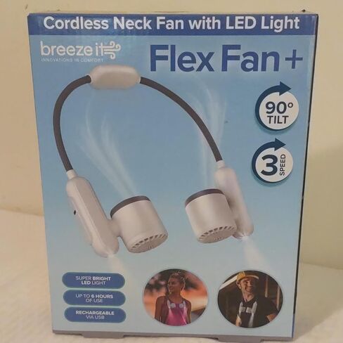 Breeze It Cordless Neck Fan with LED Light - Hands-Free Wearable Design, Rechargeable, Adjustable Speed, Lightweight and Portable in Kuwait