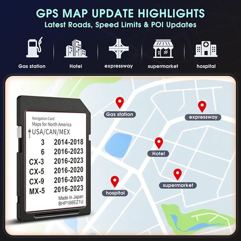 بطاقة SD للملاحة 2026 تدعم شاشة HUD لـ CX-5 2016-2020، 3 2014-2018،6 2016-2023، CX-9 2016-2020، CX-3 2016-2023 USA/Canada/Mexico بطاقة خريطة GPS، التوصيل والتشغيل، سهلة التركيب in Kuwait