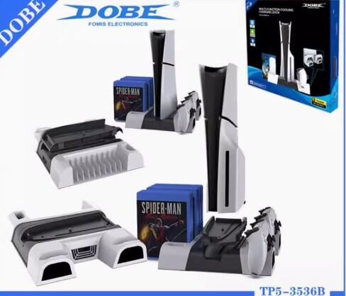CHAOSEE DOBE PS5 SLIM LED COOLING STORAGE Dual Controller Charging Station Dual Charging Ports, Game Slot Storage - Enhanced Console Performance Longevity! in Kuwait