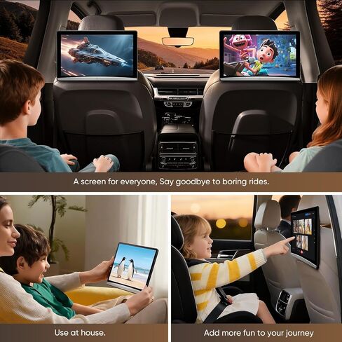 10.8" Android 13 Car TV Headrest Monitor - 5G WiFi Touch Screen Tablet, Supports Phone Mirroring, HDMI in/Out, Bluetooth, USB/SD, Backseat Video Player in Kuwait