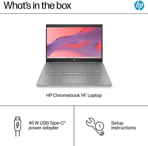 HP Chromebook 14'' HD Laptop, Student and Business Laptop, Intel Celeron N4500, 4GB RAM, 64GB eMMC, Long Battery Life, Fast Charge, Chrome OS, Gray, 14a-ne1013dx in Kuwait