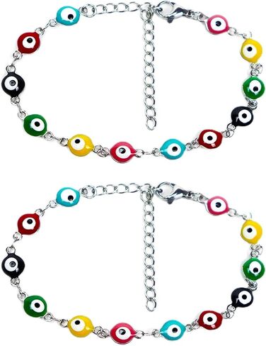 DIJUGS 2 Pcs Evil Eye Anklet Bracelets for Women Men Girl,18K Gold Plated Stainless Steel, Handmade Adjustable Amulet, Evil Eyes Jewelry for Family Best Friends Gifts in Saudi Arabia