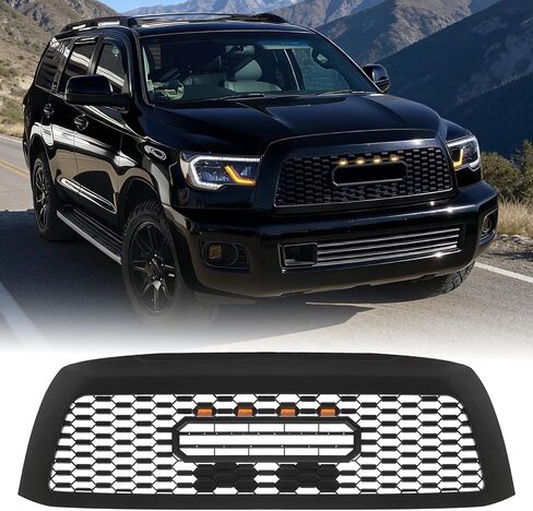 Front Grill Compatible with 2010-2018 Sequoia&2019-2021 Sequoia TRD Style Front Grill Replacement ABS Bumper Grille with Letters and 3 LED Lights in Saudi Arabia