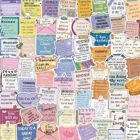 100 PCS Inspirational Reminder Stickers for Water Bottles, Mental Health Stickers for Adults, Motivational Stickers for Laptop Notebook Journal Scrapbook, Aesthetic Vinyl Waterproof Stickers for Women in Kuwait