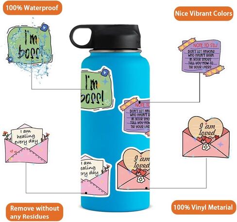 100 PCS Inspirational Reminder Stickers for Water Bottles, Mental Health Stickers for Adults, Motivational Stickers for Laptop Notebook Journal Scrapbook, Aesthetic Vinyl Waterproof Stickers for Women in Kuwait