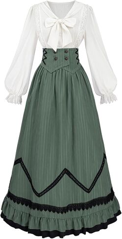 NSPSTT Victorian Dress for Women Renaissance Costume Medieval Outfit Maxi Skirts Blouse 2 pcs Set in Saudi Arabia