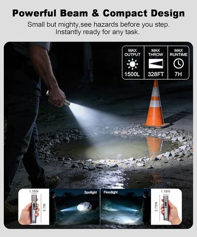 Small Powerful Flashlights,LED Pocket EDC Flashlight Rechargeable with Magnetic Base&Hanging Loop,1500 High Lumens,Dual Switch,COB Red Light,7 Modes,USB C Flash Light for Home Emergency Car Camping2PC in Kuwait