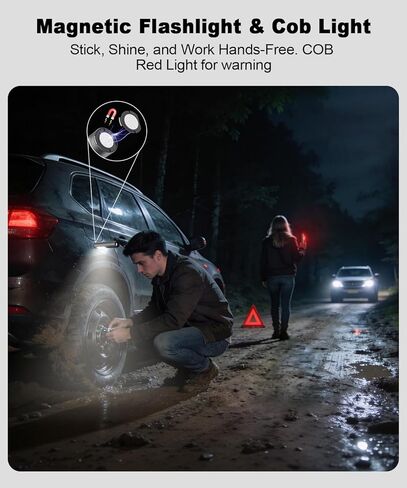 Small Powerful Flashlights,LED Pocket EDC Flashlight Rechargeable with Magnetic Base&Hanging Loop,1500 High Lumens,Dual Switch,COB Red Light,7 Modes,USB C Flash Light for Home Emergency Car Camping2PC in Kuwait