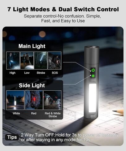 Small Powerful Flashlights,LED Pocket EDC Flashlight Rechargeable with Magnetic Base&Hanging Loop,1500 High Lumens,Dual Switch,COB Red Light,7 Modes,USB C Flash Light for Home Emergency Car Camping2PC in Kuwait
