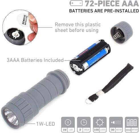 مجموعة مصابيح يدوية صغيرة مكونة من 24 قطعة، حزمة مصابيح LED فائقة السطوع 100 لومن مع بطاريات AAA مكونة من 72 قطعة، مصباح يدوي صغير، مصباح يدوي خارجي للتخييم والمشي لمسافات طويلة والطوارئ in Kuwait