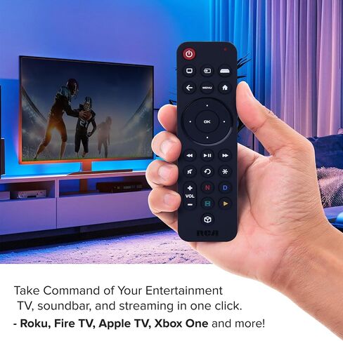 جهاز تحكم عن بعد للبث العالمي RCA، قابل لإعادة الشحن عبر USB-C، 3 أجهزة متوافقة مع Samsung وLG وSony وVizio TVs وRoku وFire TV وApple TV وChromecast وSoundbar in Kuwait