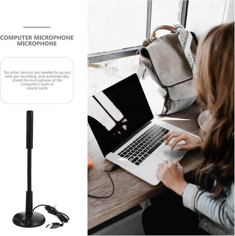jojofuny USB Computer Microphone with Holder, Desktop Live Streaming Mic for Meetings and Gaming, Wired Mini Microphone with Base for Laptop and Pc, Black in Kuwait