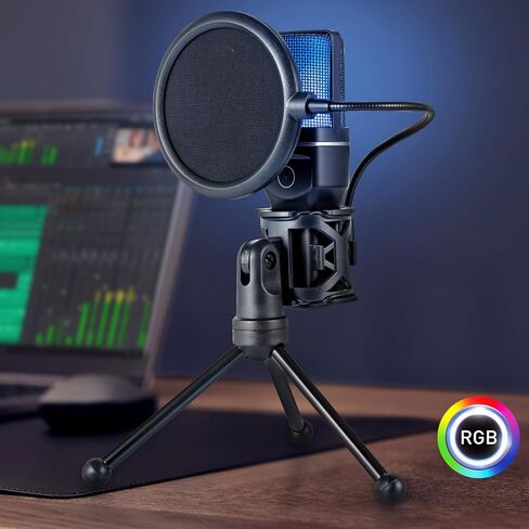 EBTOOLS 2.4G Wireless USB Microphone, RGB Condenser Mic with Noise Cancellation and Heart Shaped Pickup, for PC Smartphone Gaming Streaming Podcasting Video Conferencing in Saudi Arabia