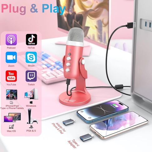 ZealSound Gaming USB Pink Microphone k66p and hs19 Microphone Stand in Kuwait
