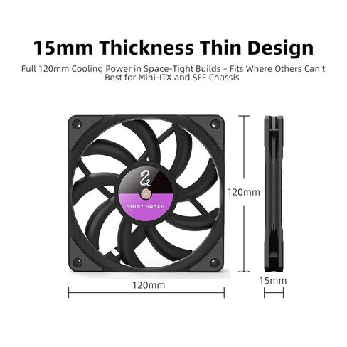 Shiny Snake 120x15mm Ultra-Slim High Performance Case Cooler Fan, 4pin PWM Silent Computer with FDB Bearing Included, up to 1500RPM Cooling Fan, ≤25dB, F12015 Black in Kuwait