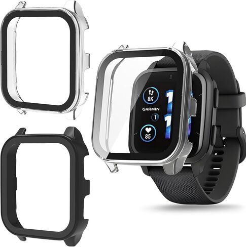 عبوتان من حافظة واقي شاشة الموسيقى Garmin Venu Sq 2/Sq 2 [تغطية كاملة]، ممتص الصدمات من البولي كربونات الصلب ملحقات حماية شاملة لـ Garmin Venu Sq 2 طبقة زجاجية مقسى مدمجة in Kuwait