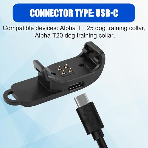 مشبك شحن طوق الكلب، طوق تدريب الصدمات المحمول للكلاب، مشبك شحن USB-C، ملحقات محول شاحن بديل لـ Alpha TT 25/TT20 (أسود) in Kuwait