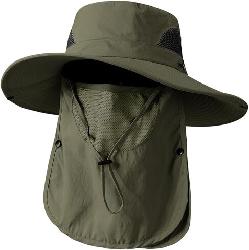 Mens Women Fishing Hat UPF 50+ UV Protective Hiking Visor Hats Outdoor Sun Hat Detachable Neck Face Flap in Kuwait