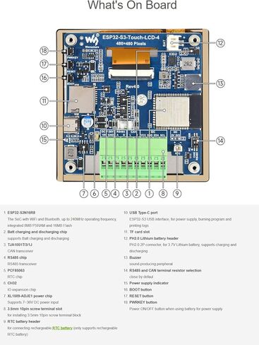 4inch Capacitive Touch Display Development Board Base on ESP32-S3 with Display 480×480 5-Point Touch, 32-Bit LX7 Dual-Core Processor, Supports Wi-Fi & BLE 5 @XYGStudy (ESP32-S3-Touch-LCD-4) in Kuwait