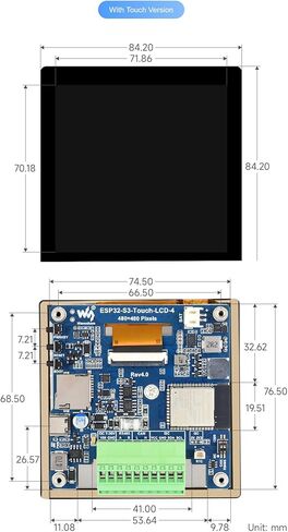 4inch Capacitive Touch Display Development Board Base on ESP32-S3 with Display 480×480 5-Point Touch, 32-Bit LX7 Dual-Core Processor, Supports Wi-Fi & BLE 5 @XYGStudy (ESP32-S3-Touch-LCD-4) in Kuwait