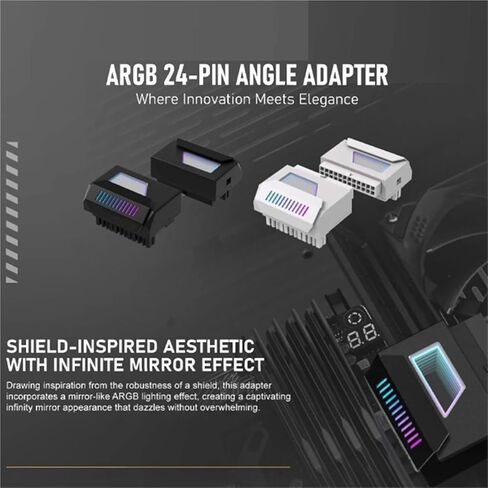 محول ATX 24Pin 180 درجة ARGB، مزامنة 5 فولت، ملحق كمبيوتر أسود DIY لتوصيل طاقة اللوحة الأم للكمبيوتر المكتبي in Kuwait