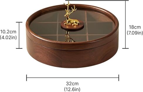 12" Wooden Serving Tray with Lid, 360° Rotating Snack Try, 9 Compartments, Platter Organizer for Snacks, Candy, Nuts, Chips, Veggies, Tray for Party, Family Dinner and Holidays in Saudi Arabia